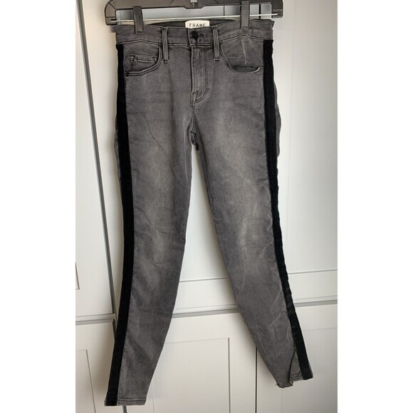 Frame Denim Le High Skinny Jeans Womens 25 Gray Tuxedo Velvet High Rise‎ bootcut - Picture 2 of 7